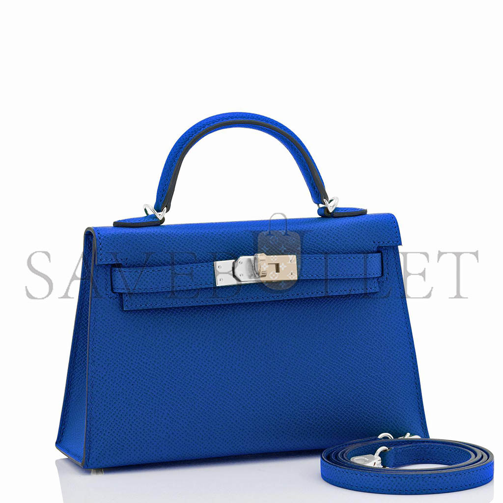 HERMÈS MASTER MINI KELLY II BLUE FRANCE EPSOM SELLIER BAG (19*12*5.5cm)
